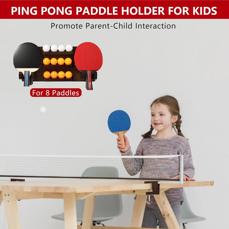 Onemacc Ping Pong Paddle Holder, Ping Pong Paddle Storage Rack Wall Mounted Holds 8 Paddles and 12 Balls, Table Tennis Racket Display Organizer for Game Room,Home - Image 5